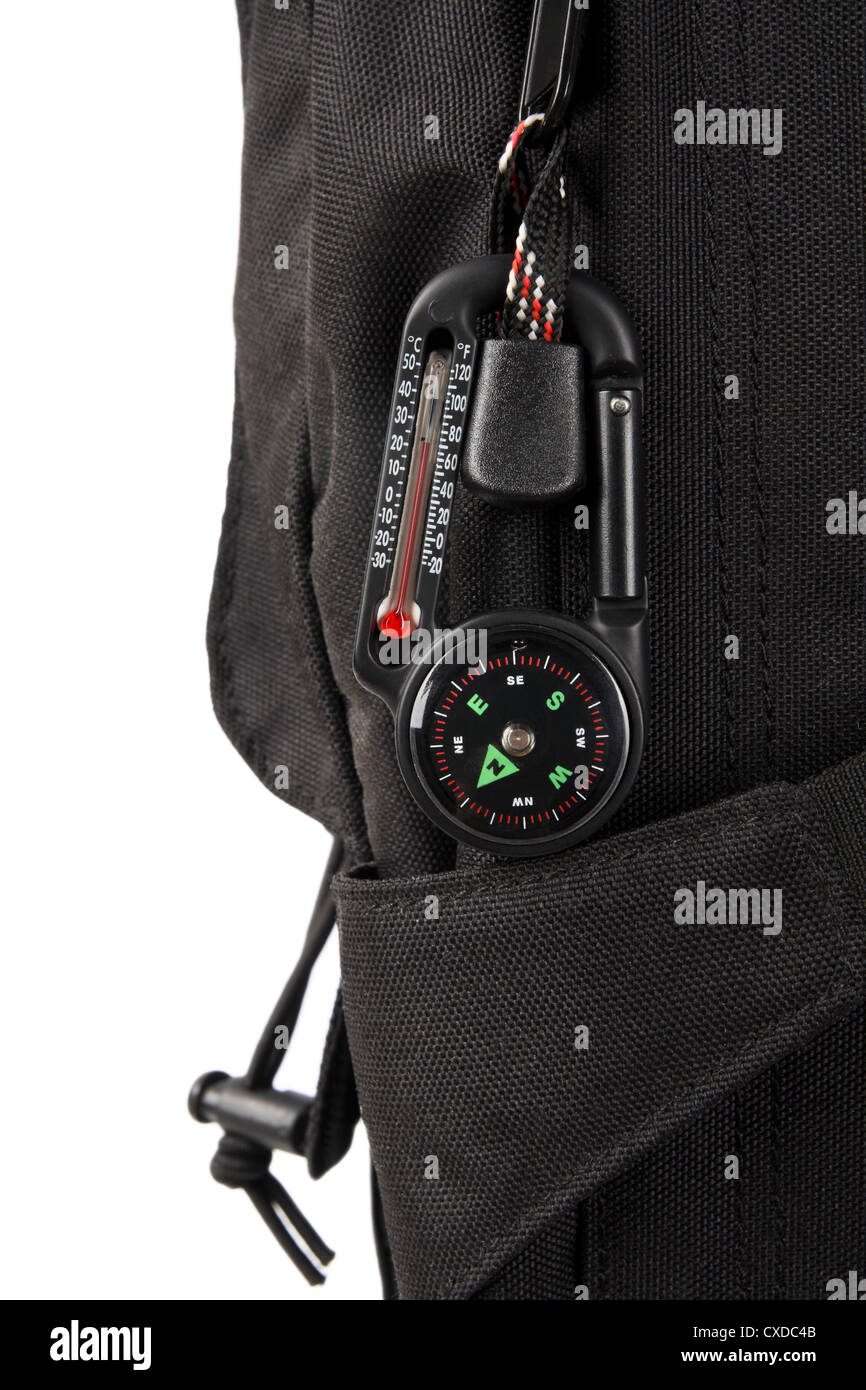 compass on backpack Stock Photo