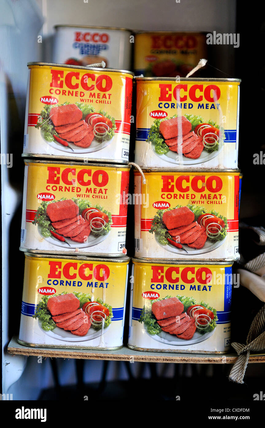 Stack of Ecco Corned Meat Stock Photo