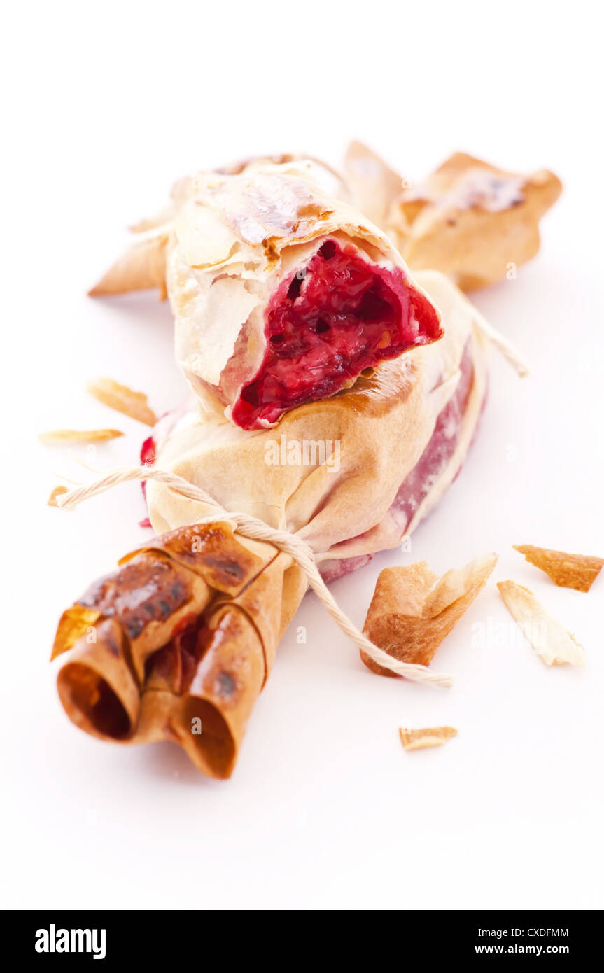Pastry with fresh raspberries Stock Photo