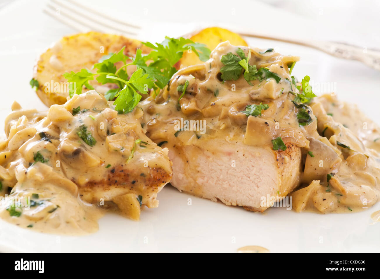 Chicken steak with mushroom cream sauce Stock Photo