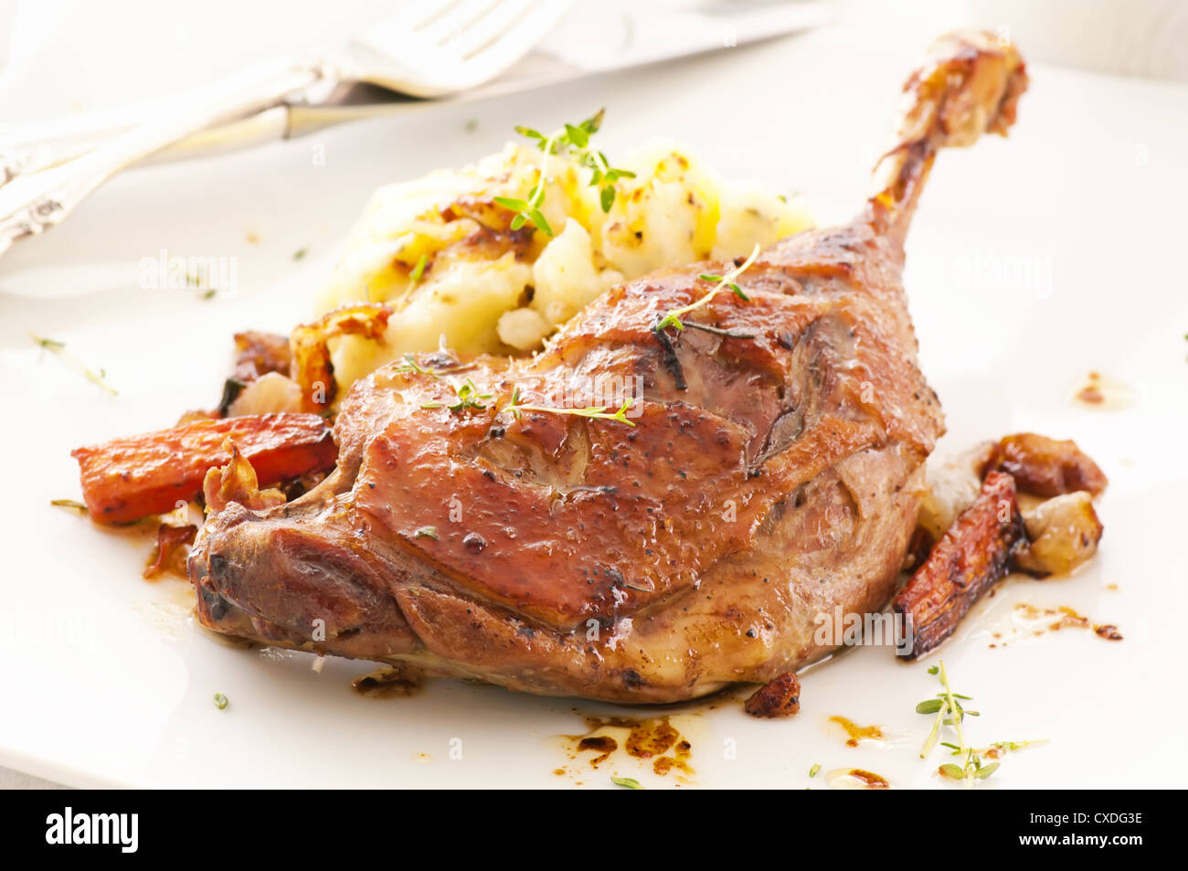 duck leg roasted with potato Stock Photo