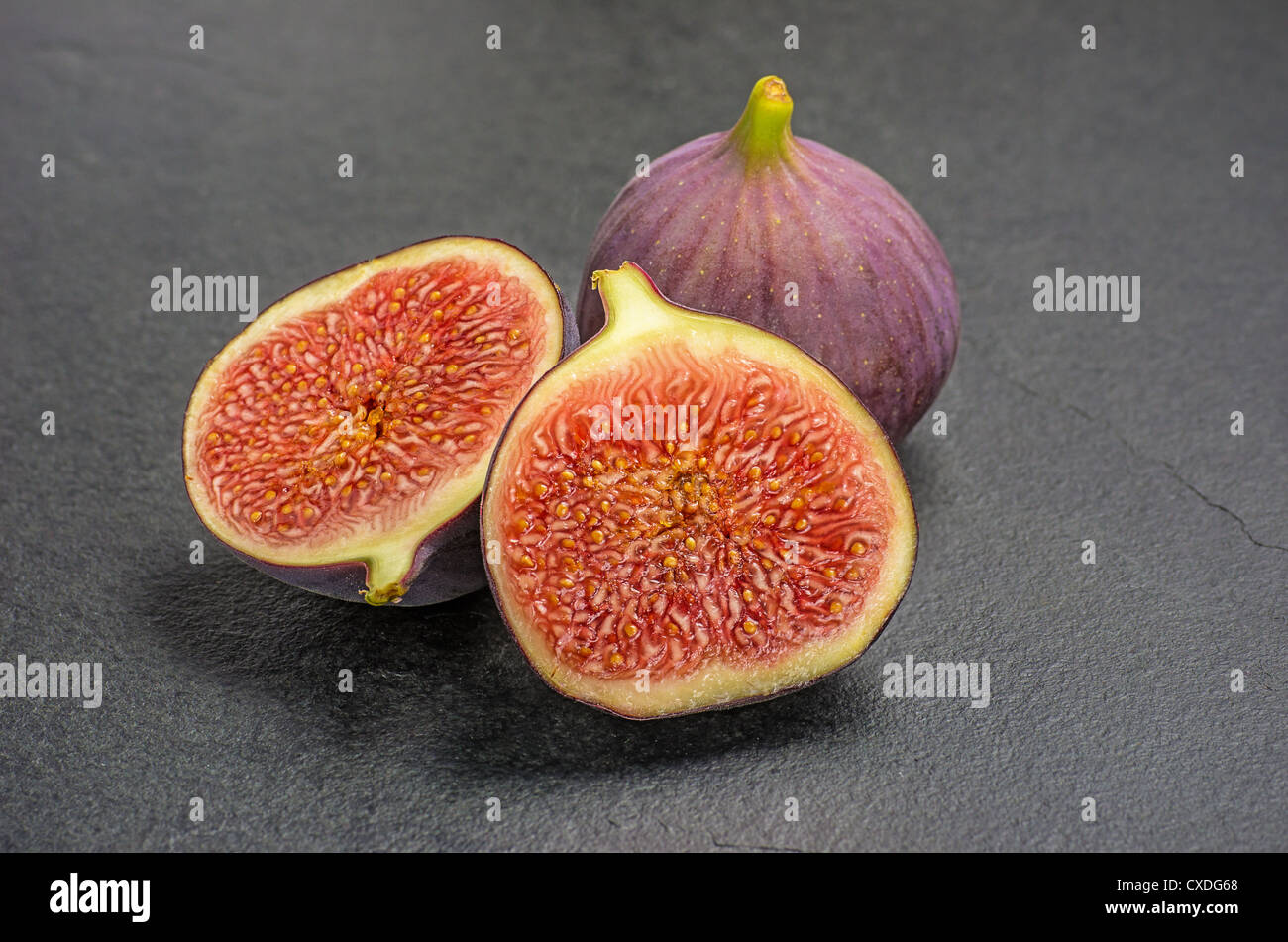 figs on slate plate Stock Photo