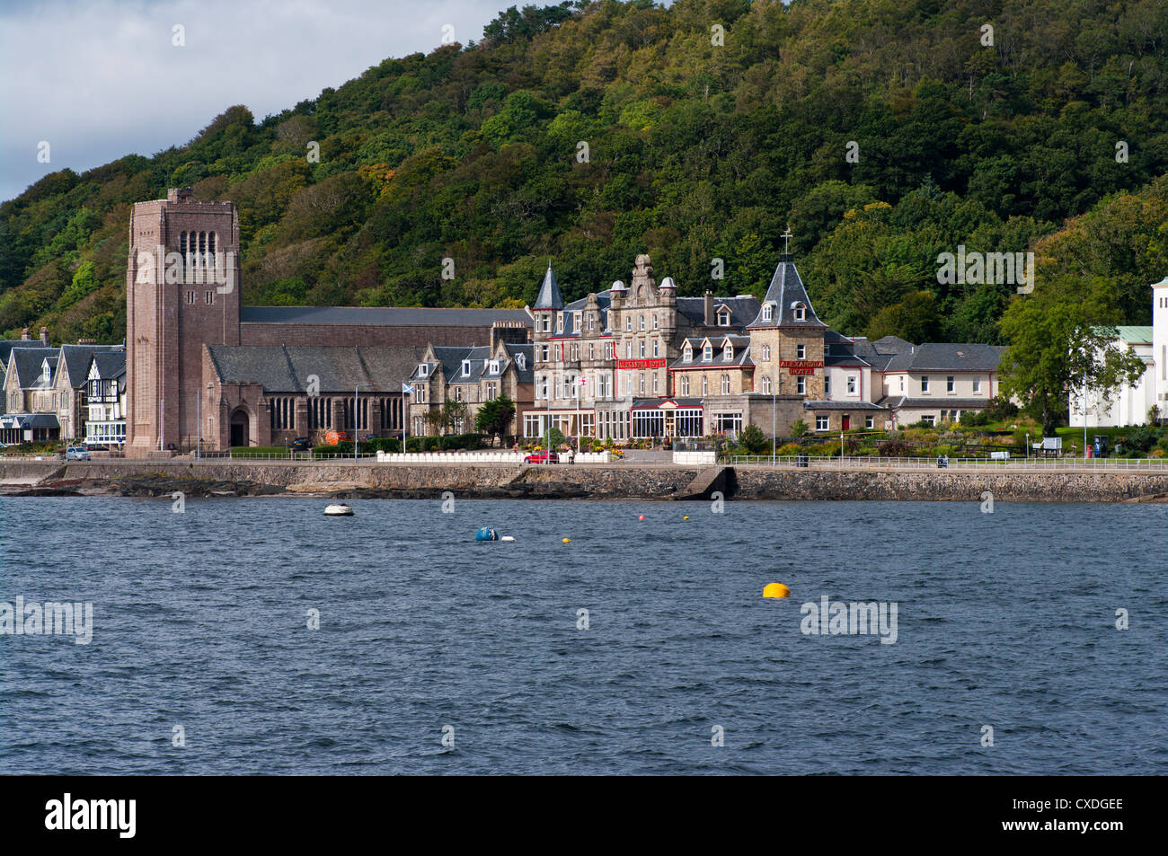 The Cathedral of St Columba and The Alexandra Hotel Oban Argyll and Bute Scotland Stock Photo
