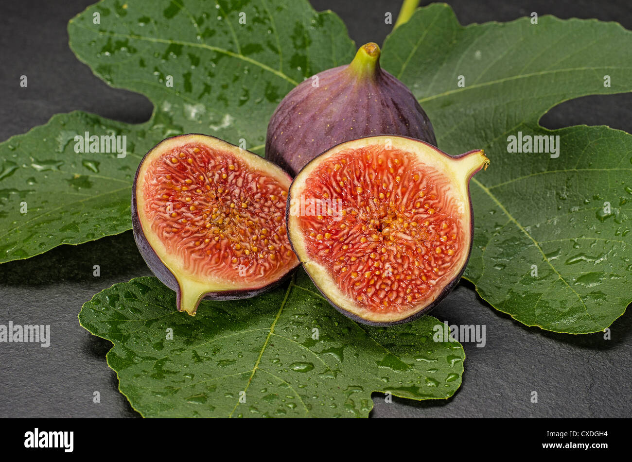 figs on slate plate Stock Photo