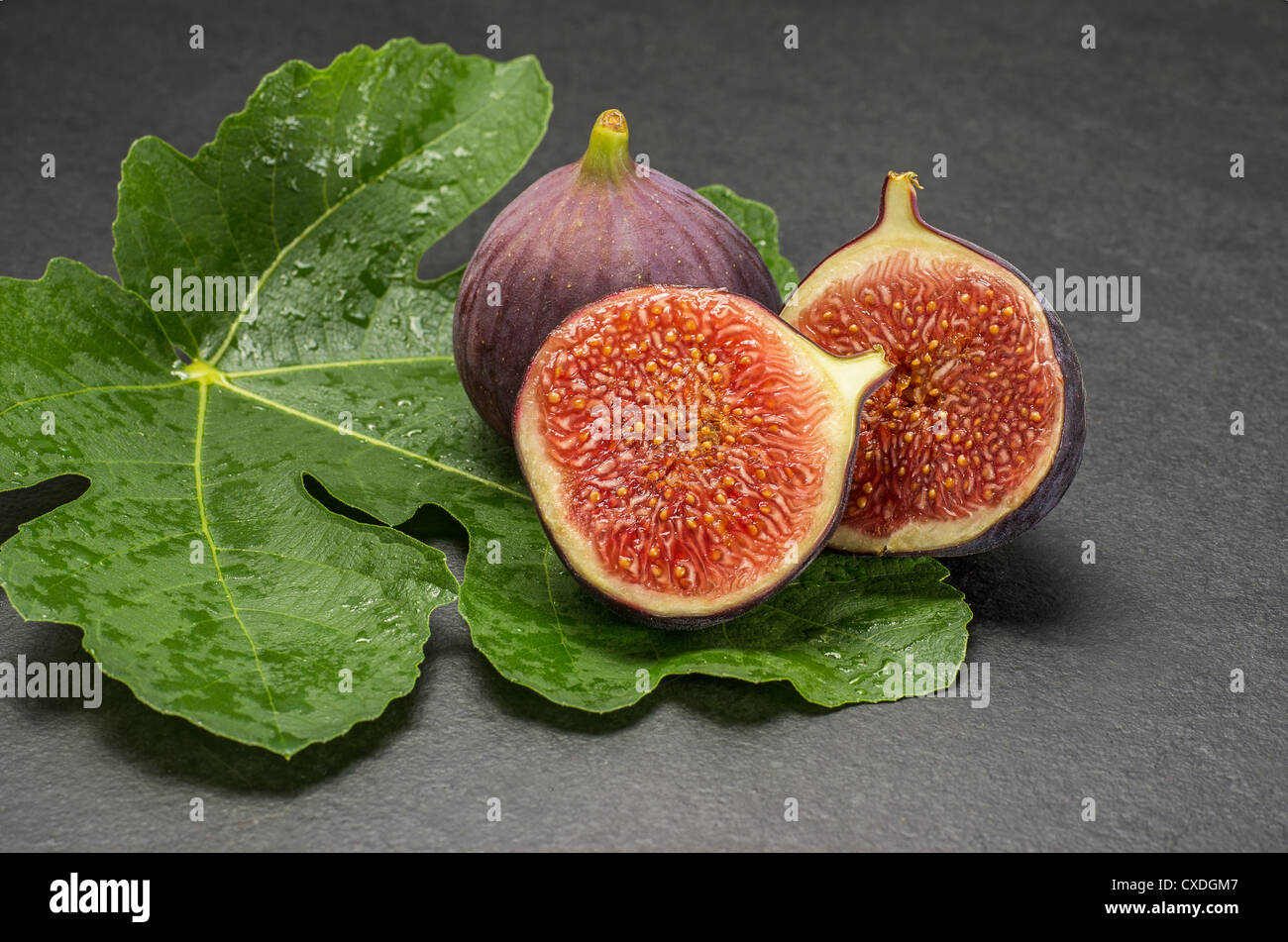 figs on slate plate Stock Photo