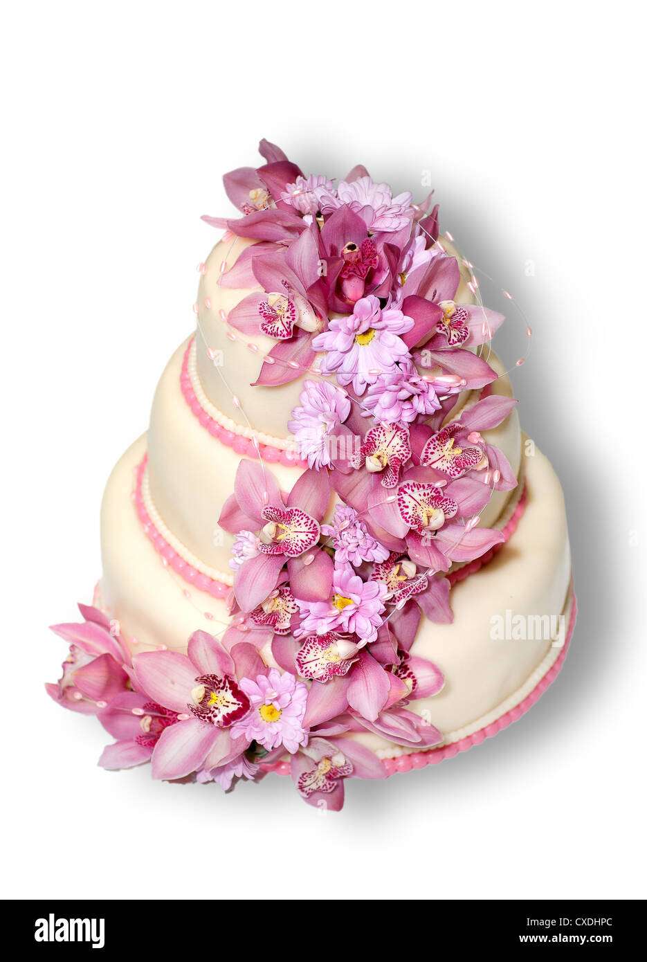 Traditional wedding cake with orchid flowers Stock Photo - Alamy