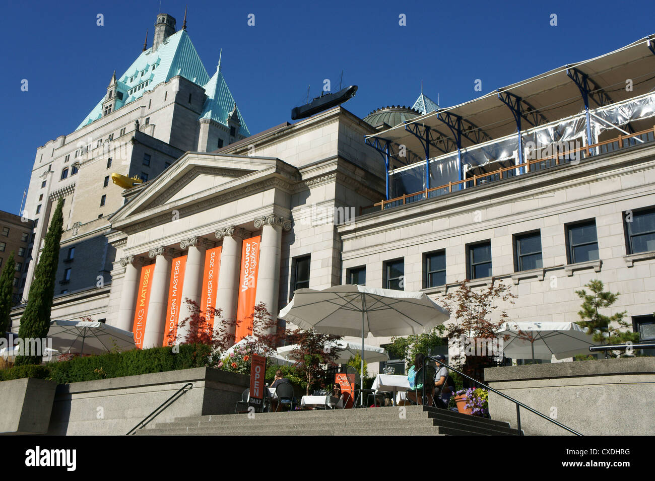 Vancouver Art Gallery with the Fairmont Hotel Vancouver in background, Vancouver, BC, Canada Stock Photo