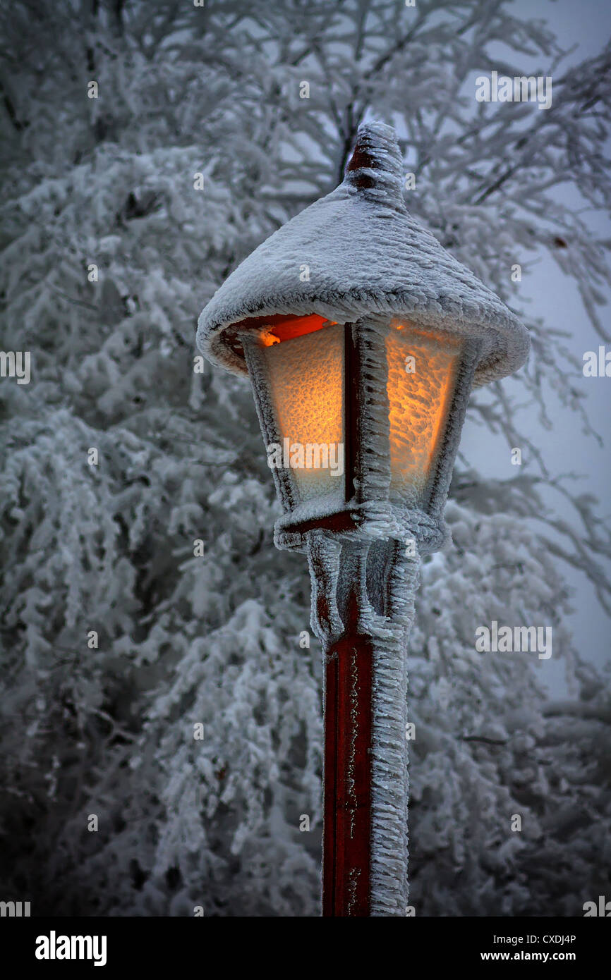 Streetlight in snow Stock Photo