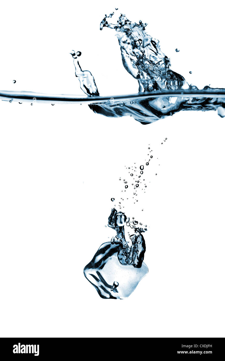 ice cubes dropped into water with splash isolated on white Stock Photo ...