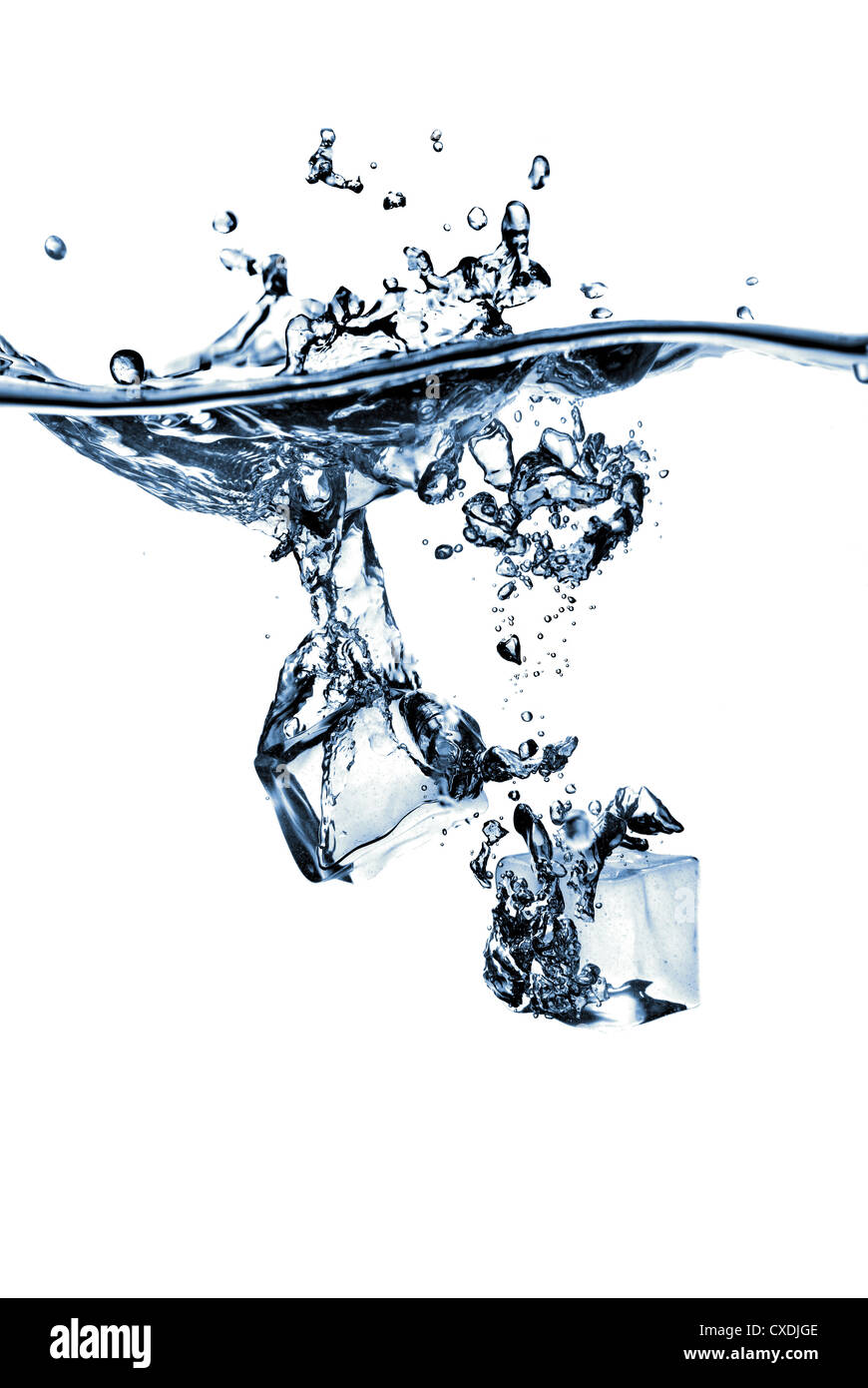 ice cubes dropped into water with splash isolated on white Stock Photo ...