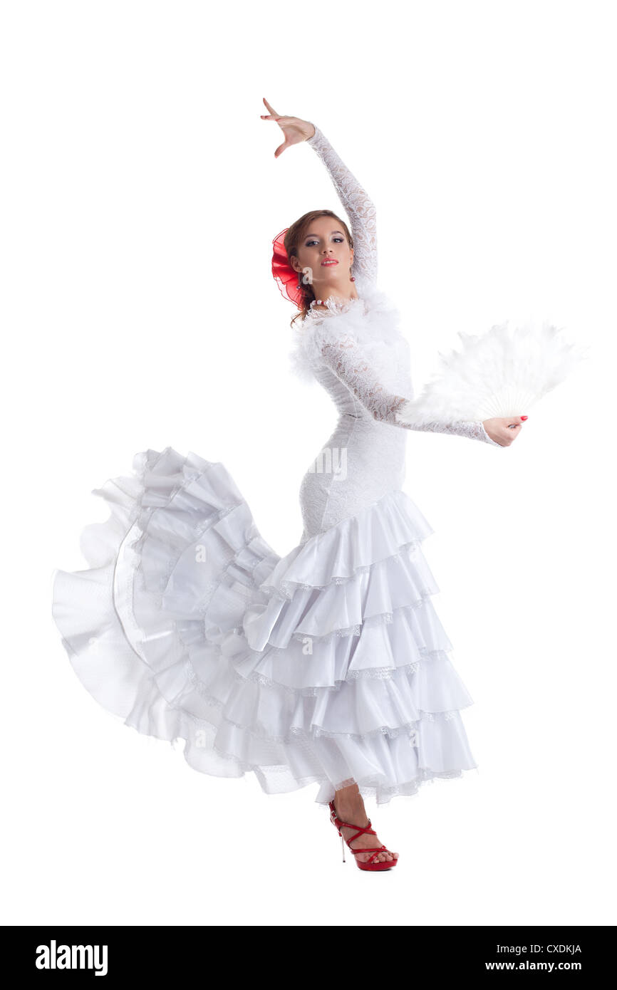 Evelina Flamenco Dress, White with Red Polka Dots | Tamara Flamenco, image size:866x1390