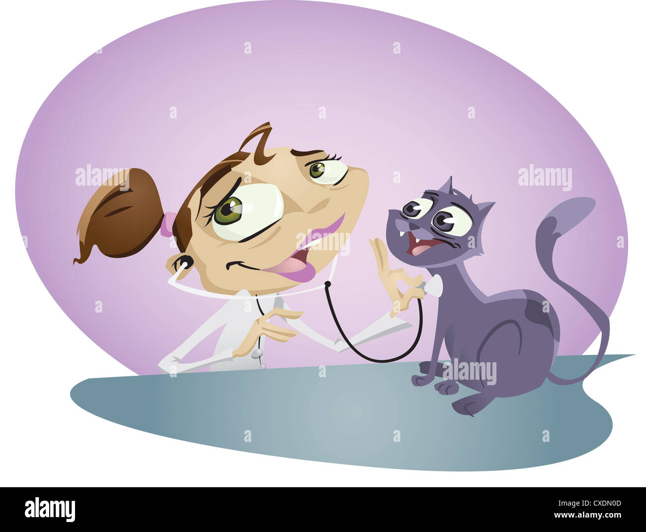 A funky cute vet nurse gives a health check to a happy kitten Stock