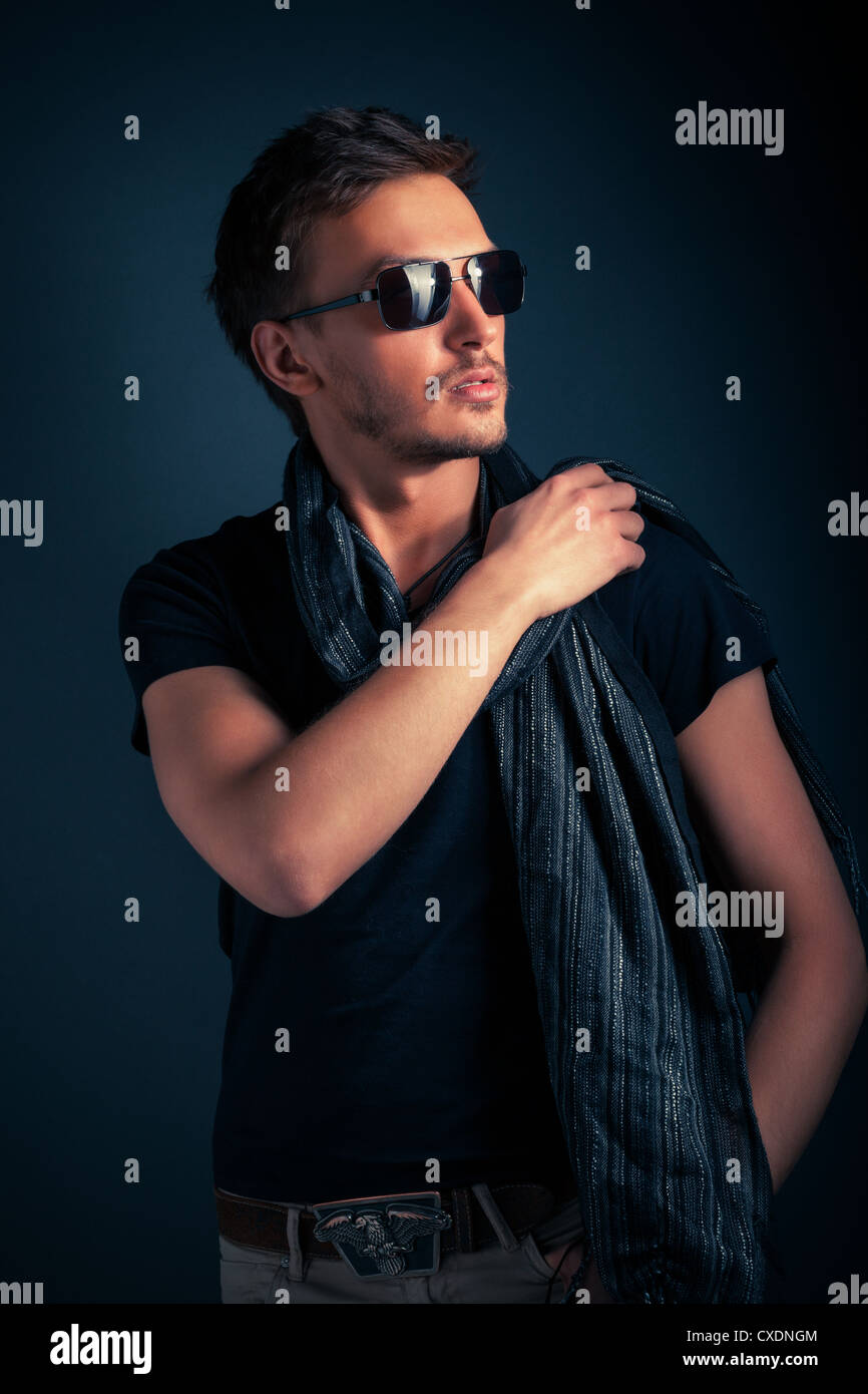 portrait of a handsome guy, wearing sunglasses Stock Photo Alamy