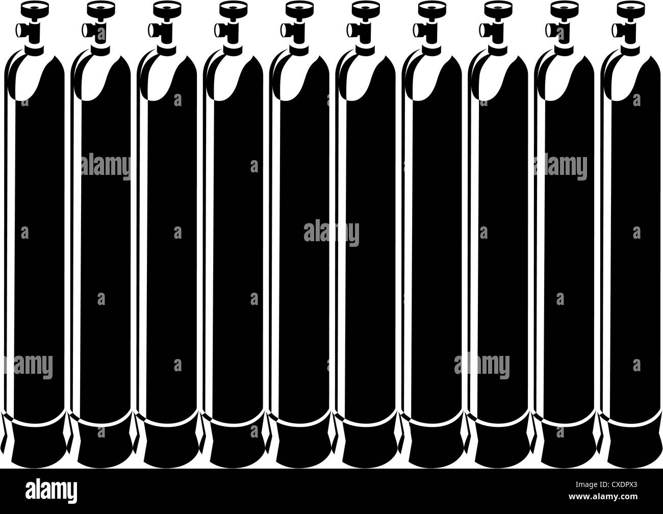A number of oxygen cylinders. Black and white illustration Stock Photo ...