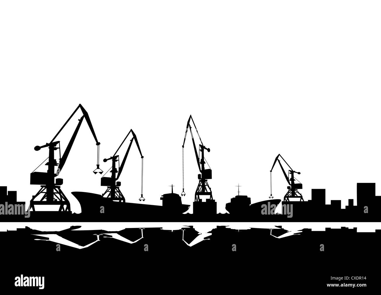 Working cranes. Black and white illustration Stock Photo - Alamy