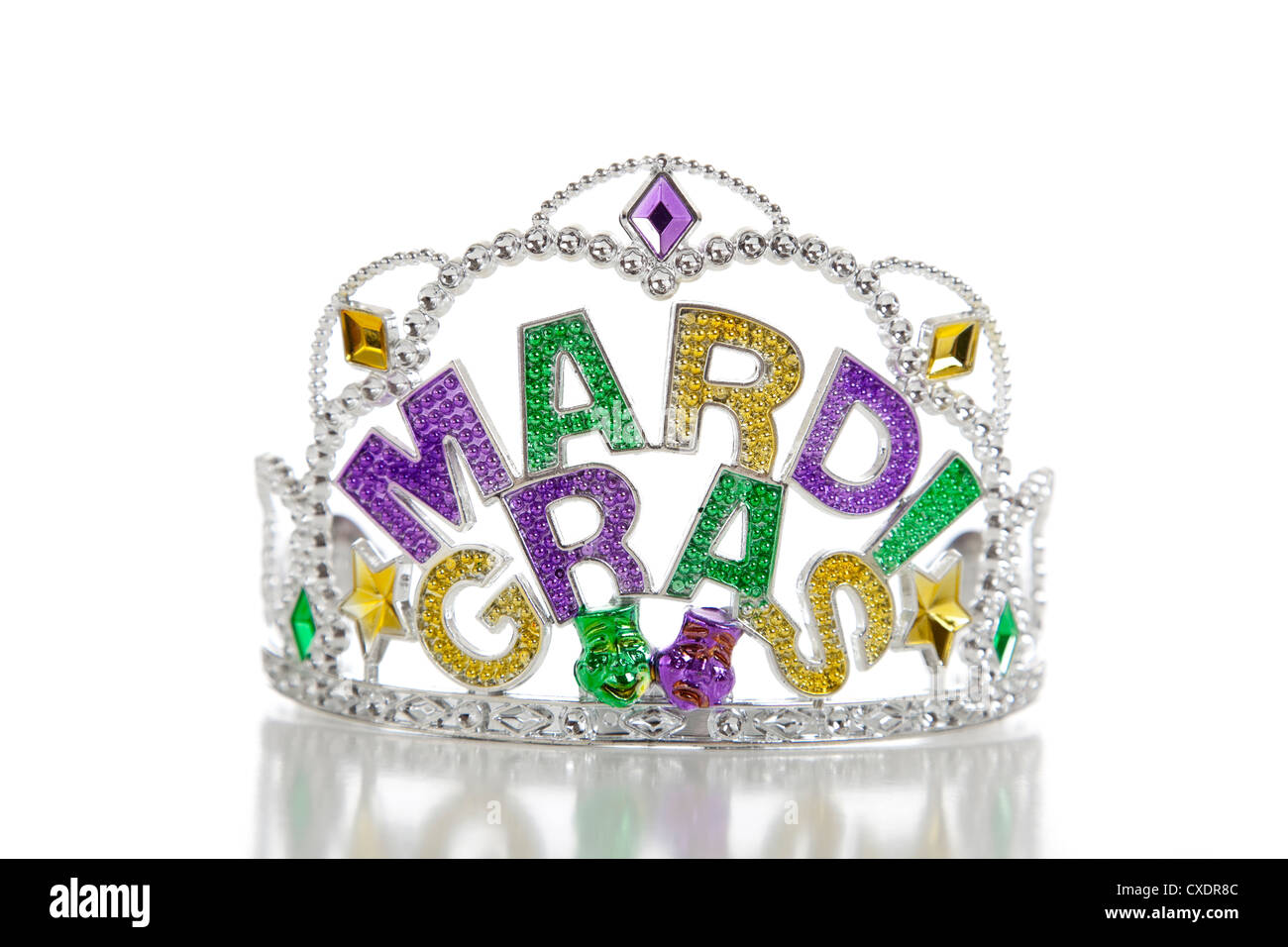 A colorful Mardi Gras crown on a white background with copy space Stock Photo