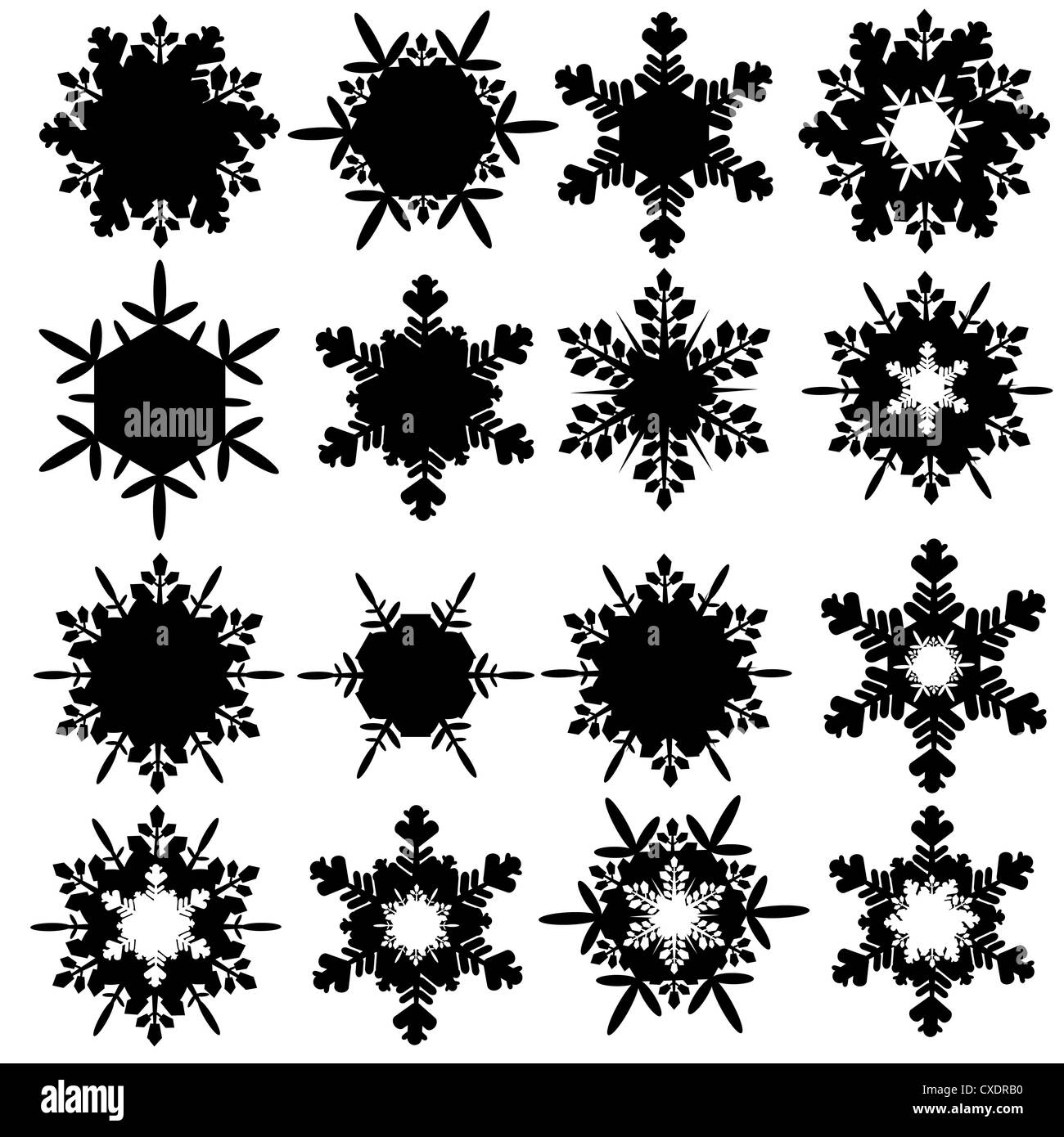 Snowflakes set winter season Black and White Stock Photos & Images - Alamy
