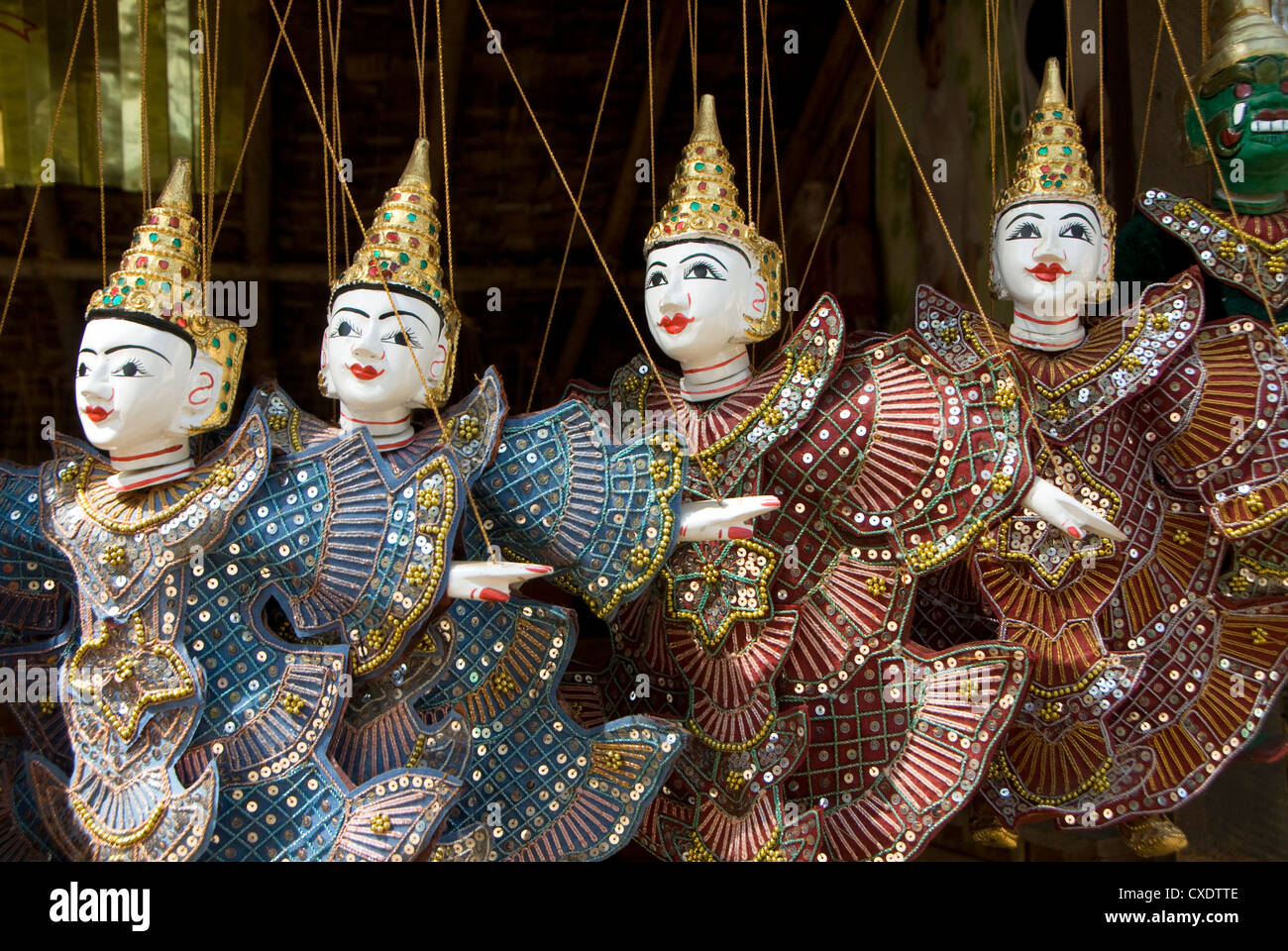 Puppets for sale, Bagan (Pagan), Myanmar (Burma), Asia Stock Photo