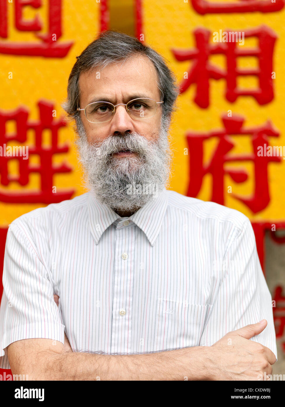 José Jorge Simões Cavalheiro, Professor of Macanese Culture and History photographed on Macau Peninsula. Stock Photo