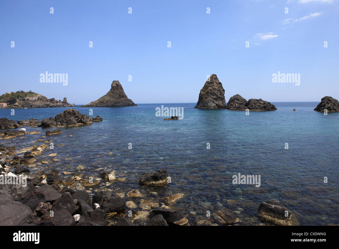 Faraglioni, Acitrezza, Catania Province, Sicily, Italy, Mediterranean, Europe Stock Photo