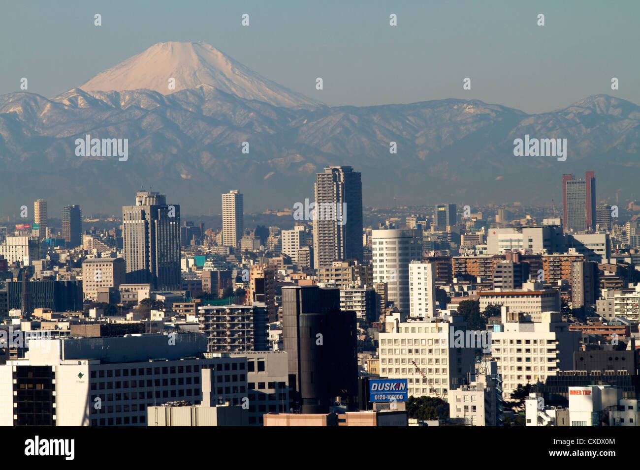 View over city of Tokyo and Mount Fuji, Tokyo, Japan, Asia Stock Photo