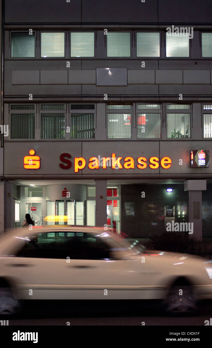 Berlin, defective lighting of a savings bank Stock Photo