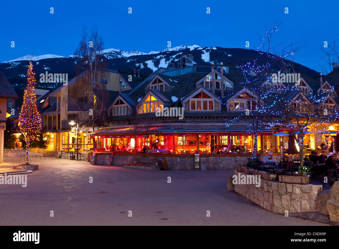 Village Square, Whistler VIllage at dusk, Whistler Ski Resort