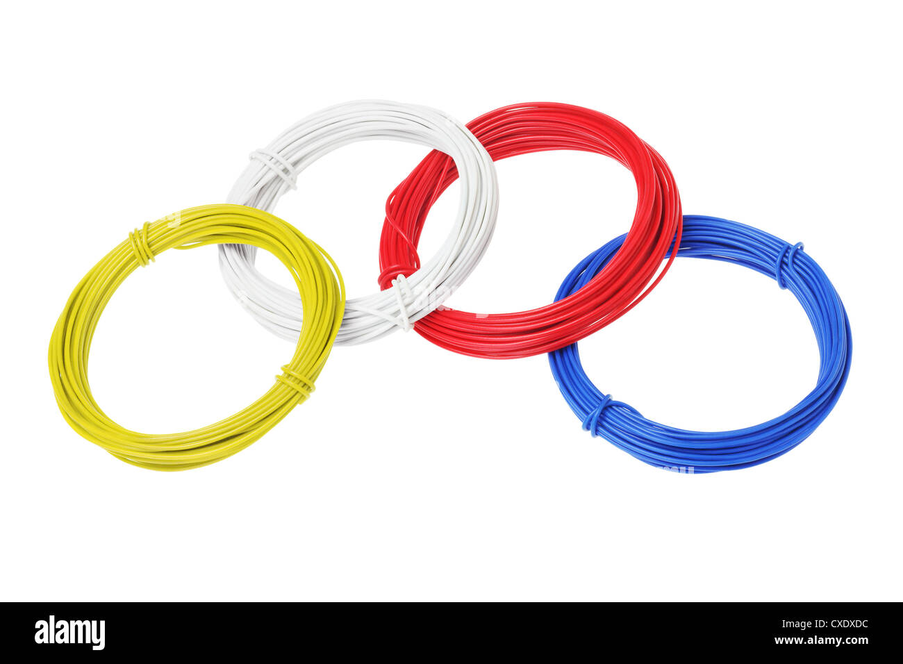 Coils of Color Wires on White Background Stock Photo