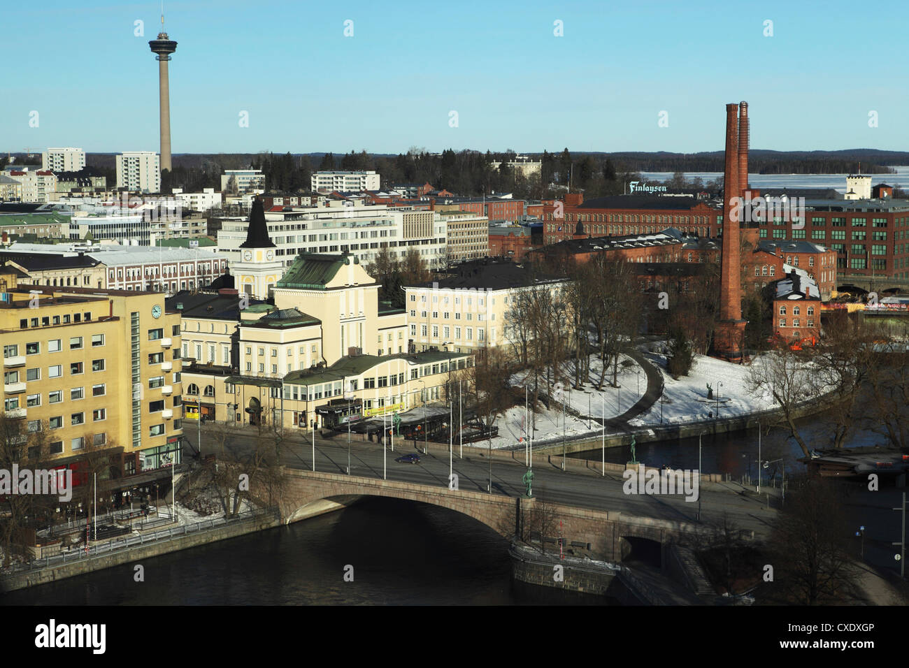 The Hameenkatu Bridge crosses the River Tammerkoski by the Tampere Theatre in Tampere, Pirkanmaa, Finland, Scandinavia, Europe Stock Photo