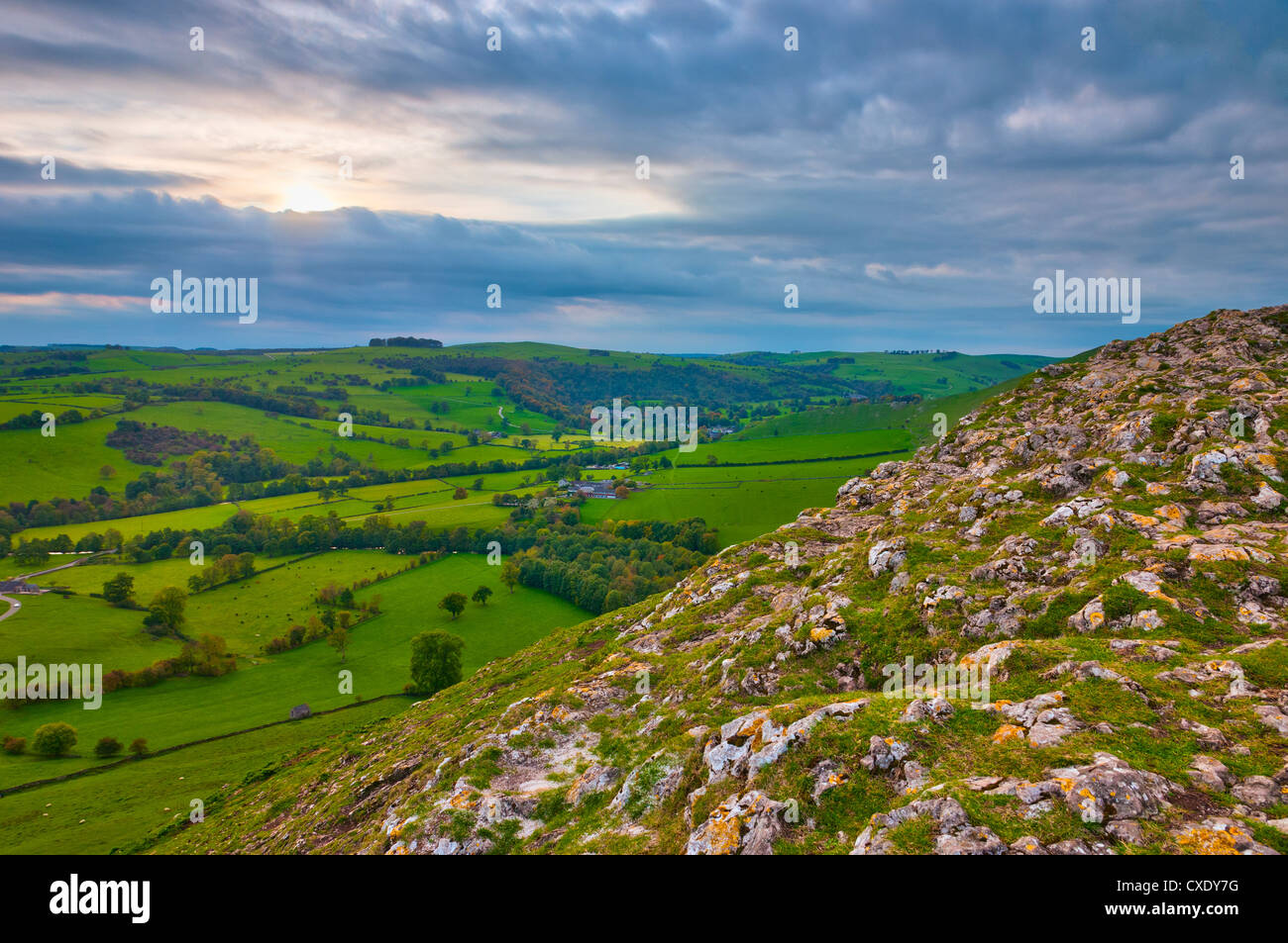 River Manifold Valley near Ilam from Thorpe Cloud, Peak District National Park, Derbyshire, England, UK Stock Photo