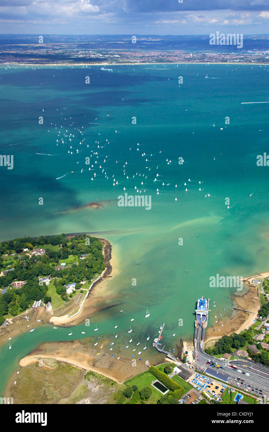 Aerial view of yachts racing in Cowes Week on the Solent, Isle of Wight, England, United Kingdom, Europe Stock Photo