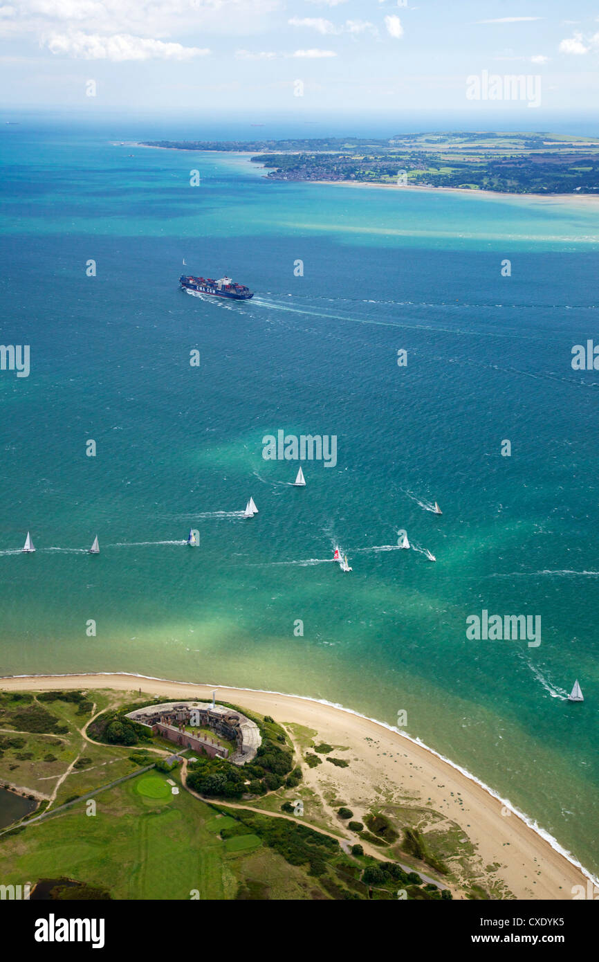 Aerial view of yachts racing in Cowes Week on the Solent, Isle of Wight, England, United Kingdom, Europe Stock Photo
