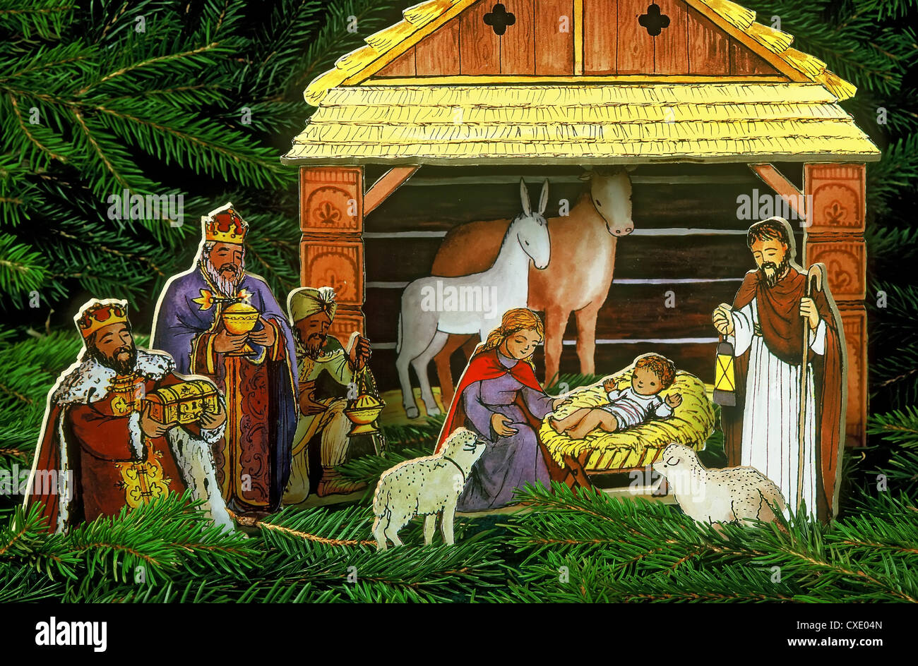 Christmas still life with a picture of the Nativity Stock Photo Alamy