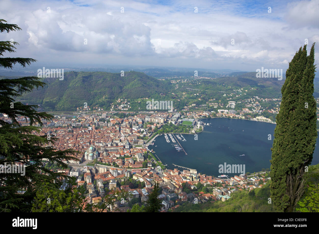 View of the city of Como from Brunate, Lake Como, Lombardy, Italian Lakes, Italy, Europe Stock Photo