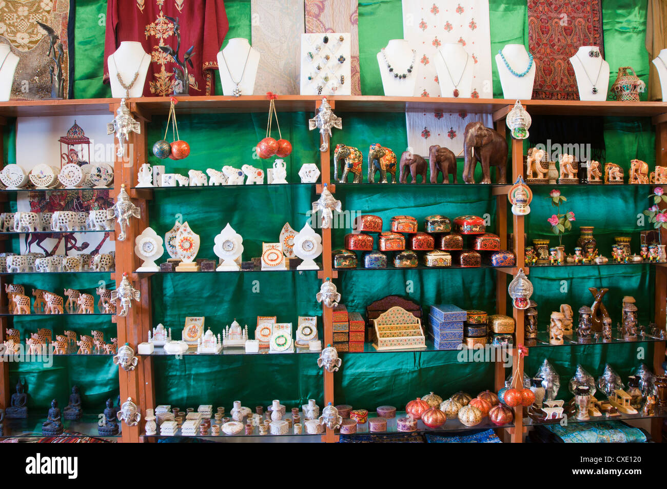 Handicrafts display in a shop in Kashmir Stock Photo