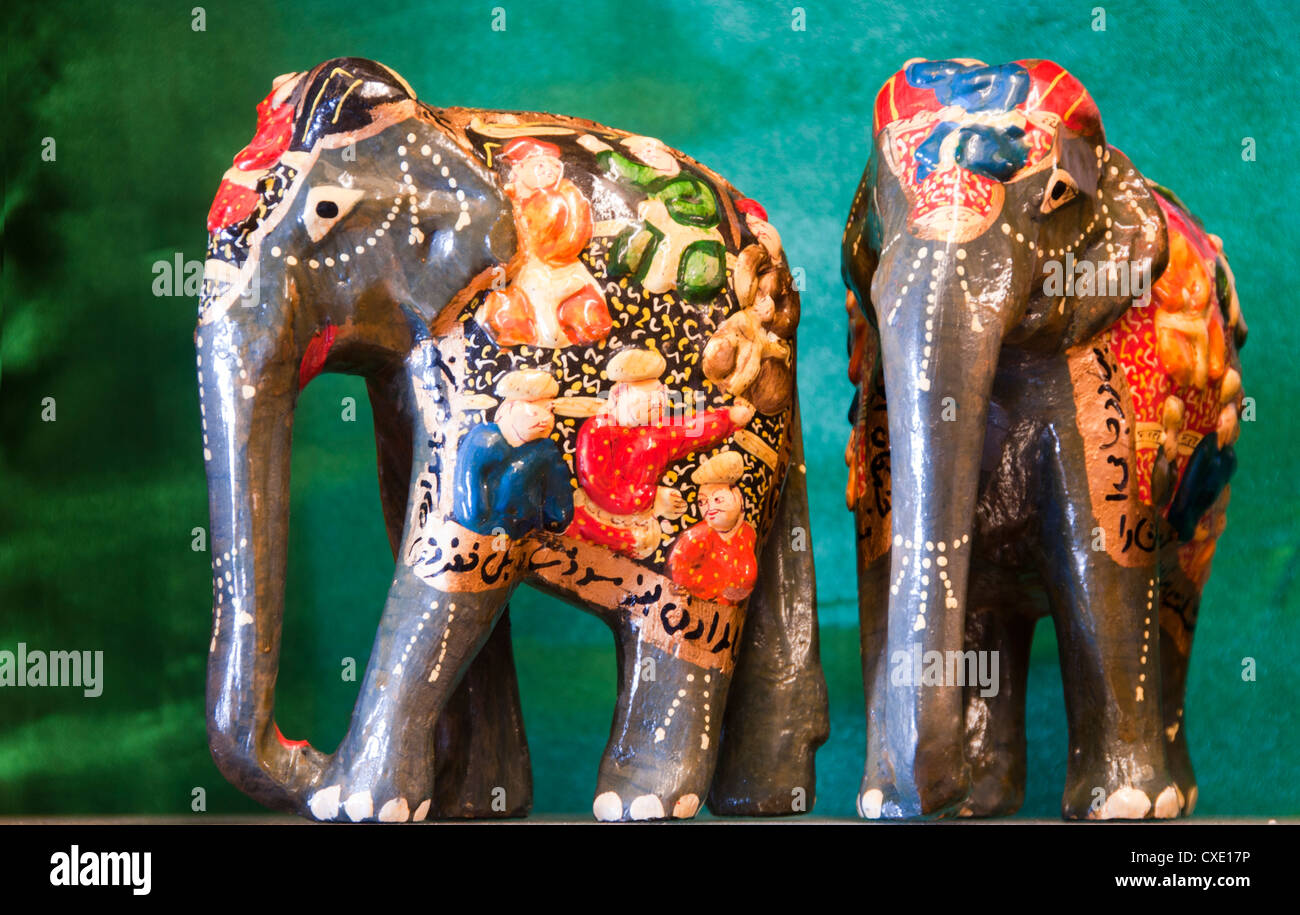 Painted Kashmir Paper Mache Elephants Stock Photo
