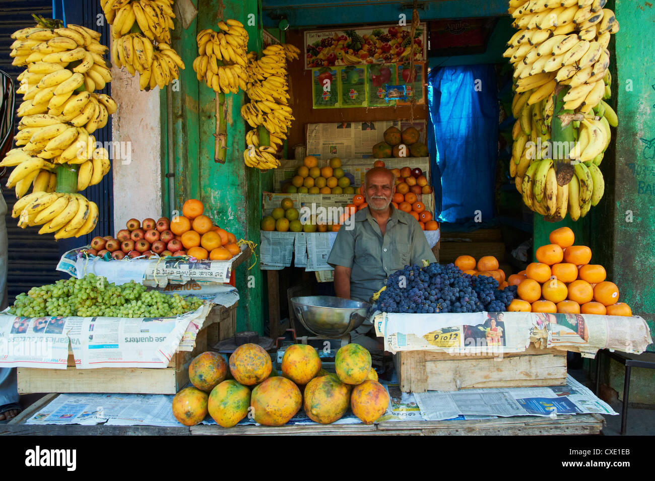 Fruit stall, Channapatna village, Mysore, Karnataka, India, Asia Stock