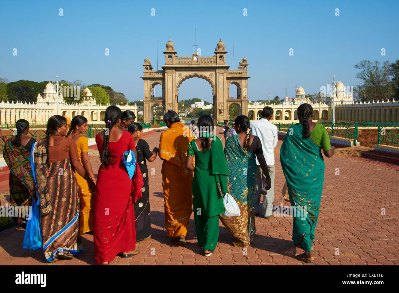 Women in saris, Maharaja's Palace, Mysore, Karnataka, India, Asia Stock Photo