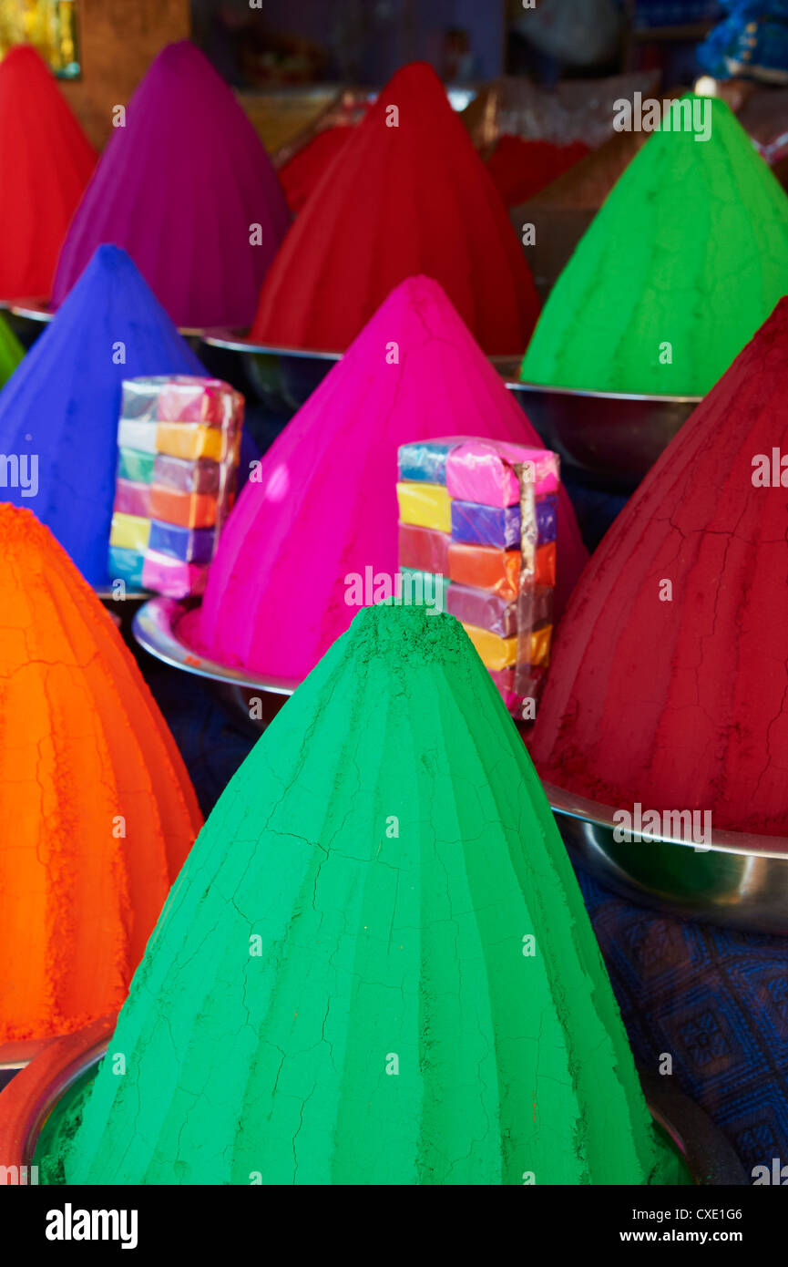 Coloured powders for sale, Devaraja market, Mysore, Karnataka, India, Asia Stock Photo