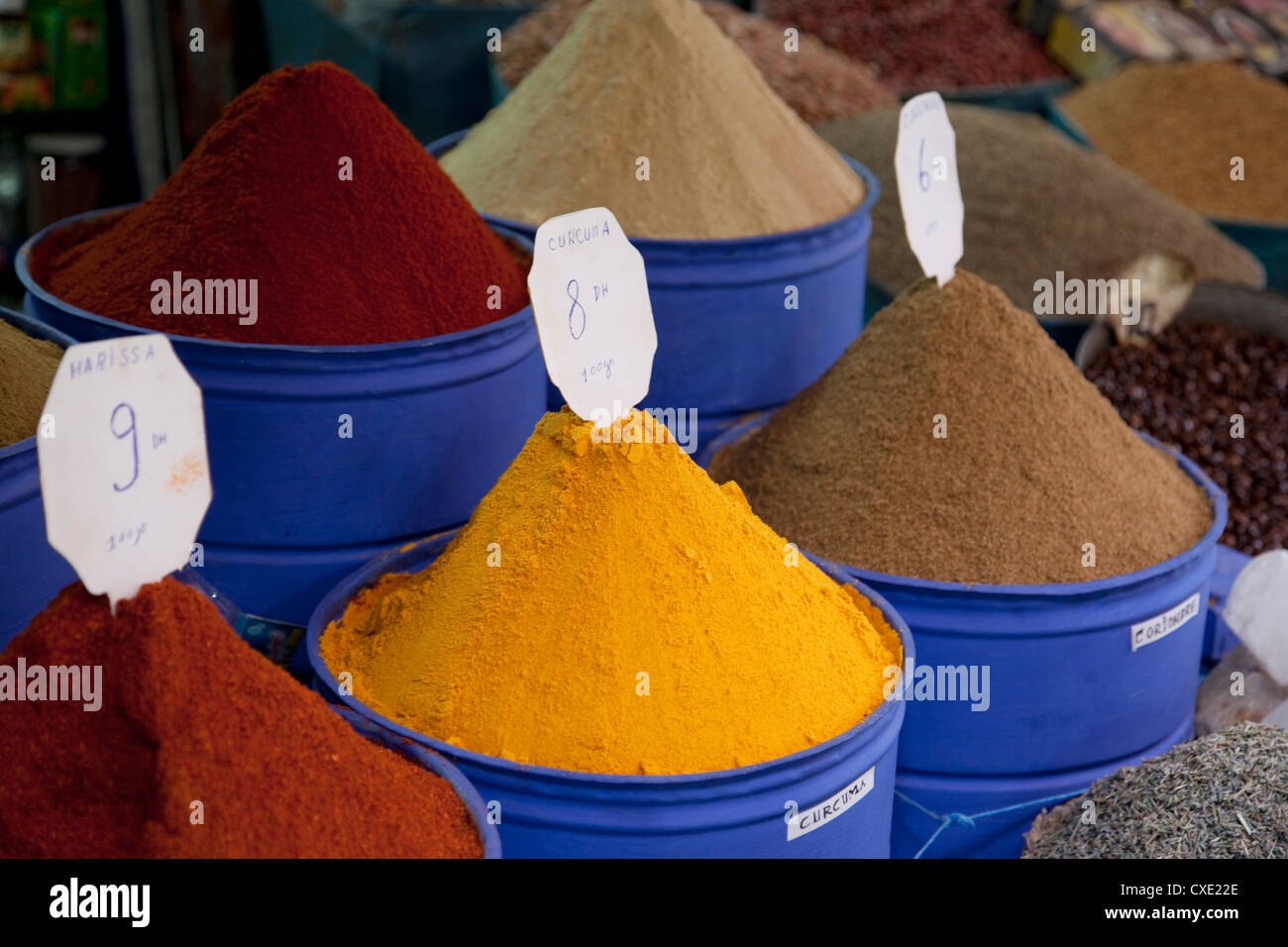 Colourful spices, Marrakesh, Morocco, North Africa, Africa Stock Photo