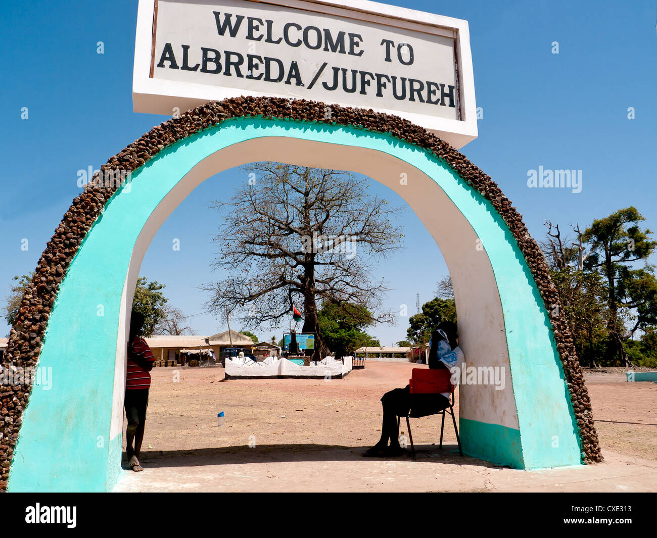 Entrance to the slave museum on the Island ot Albreda Island, Juffureh, the home of Roots, The Gambia, West Africa Stock Photo