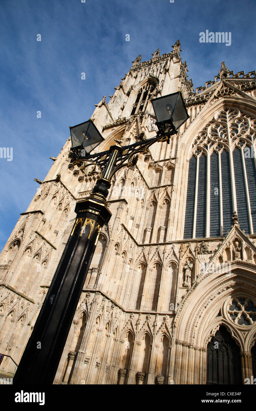 Street lamp and West Front of York Minster, York, Yorkshire, England