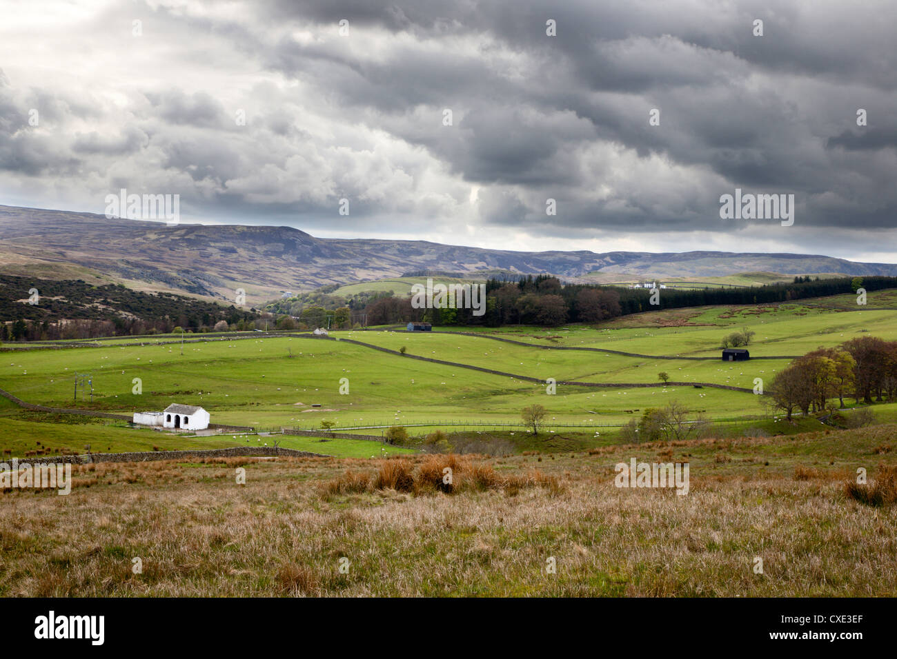 Stormy sky over Upper Teesdale, near Dirt Pitt, County Durham, England Stock Photo