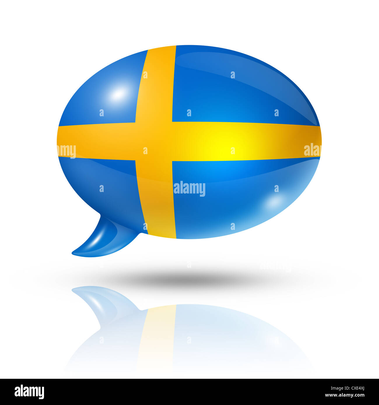 three dimensional Sweden flag in a speech bubble isolated on white with clipping path Stock Photo