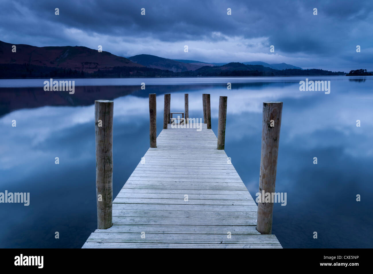 Dawn at Ashness Landing jetty on Derwentwater, Keswick, Lake District National Park, Cumbria, England, United Kingdom, Europe Stock Photo