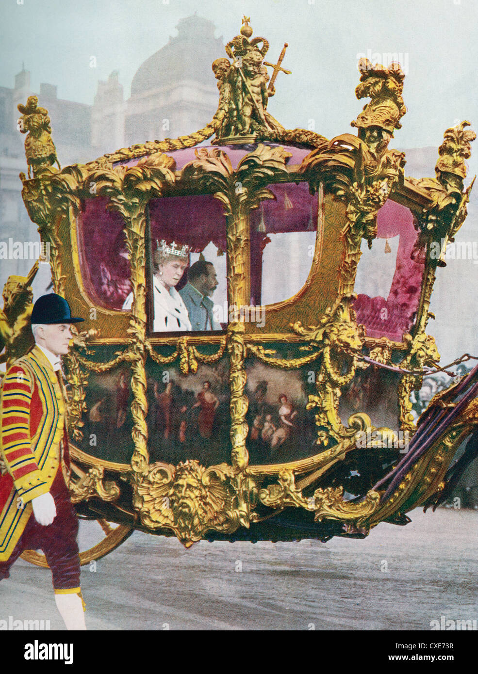 Their Majesties King George V and Queen Mary in the historic State Coach. Stock Photo