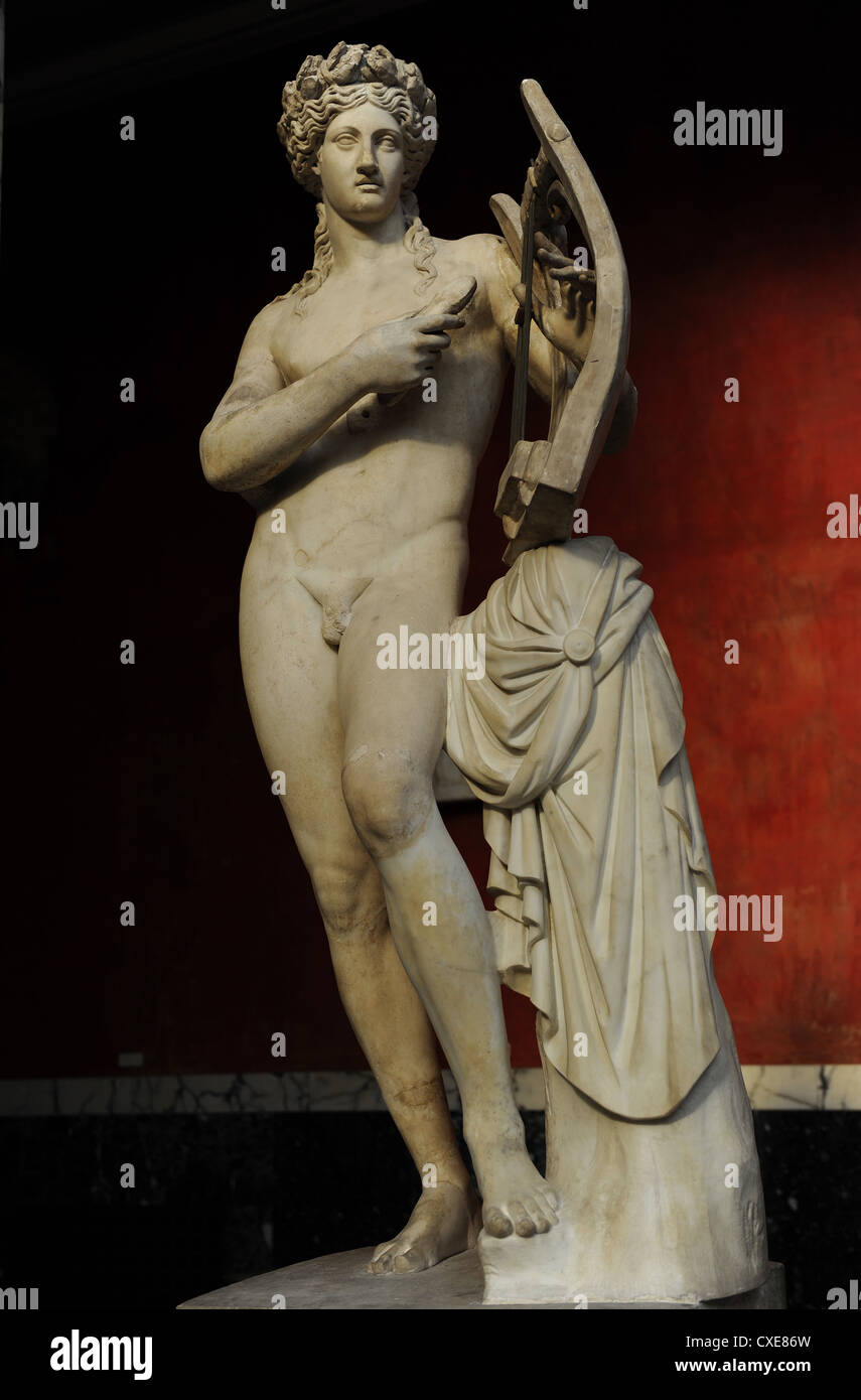 Apollo. Olympic deity in ancient Greek and roman religion. Sculpture. Imperial Era. Ny Carlsberg Glyptotek. Copenhagen. Denmark. Stock Photo