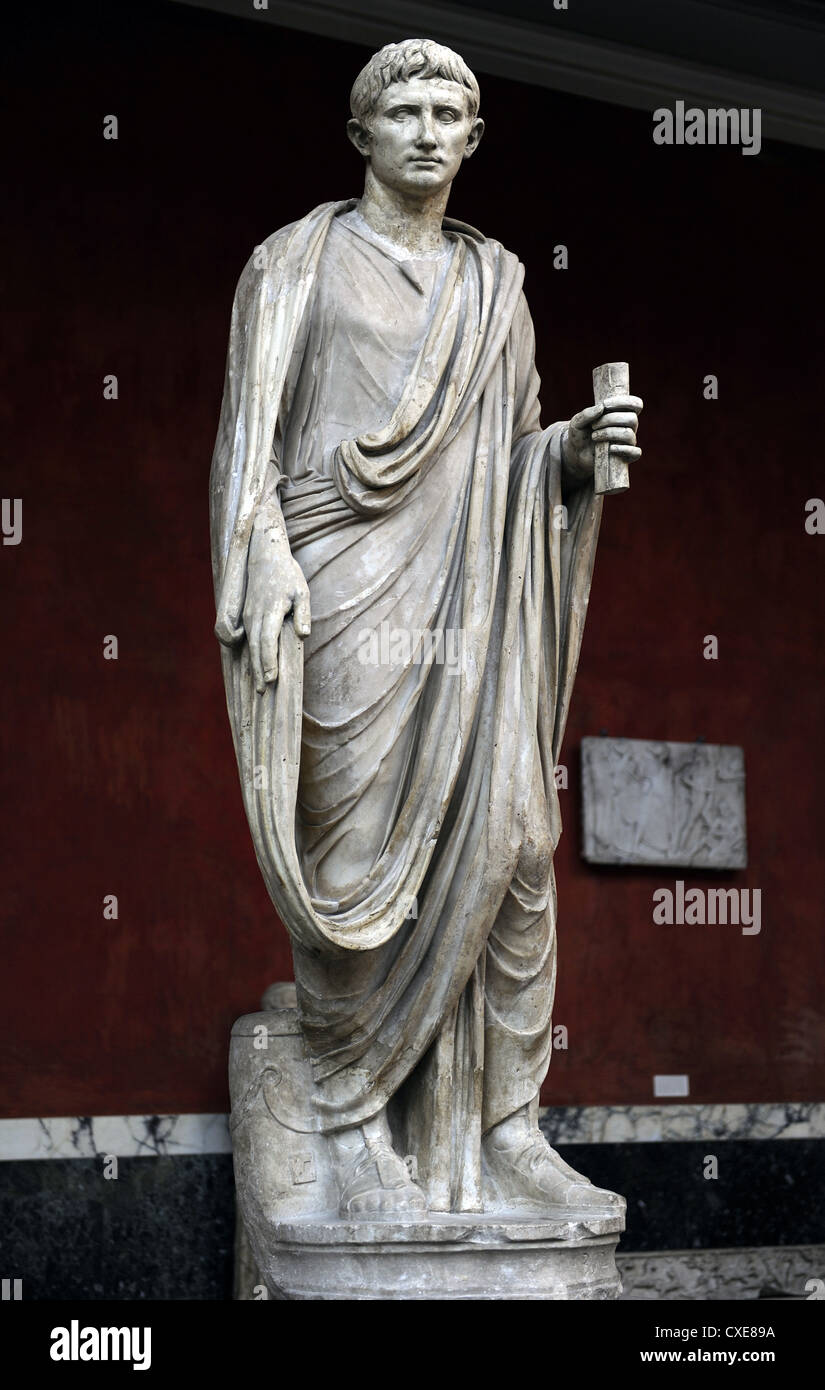 Roman Art. Togatus. Restored as Augustus. First Roman Emperor (27 B.C. -14 A.D.). Sculpture. Ny Carlsberg Glyptotek. Stock Photo