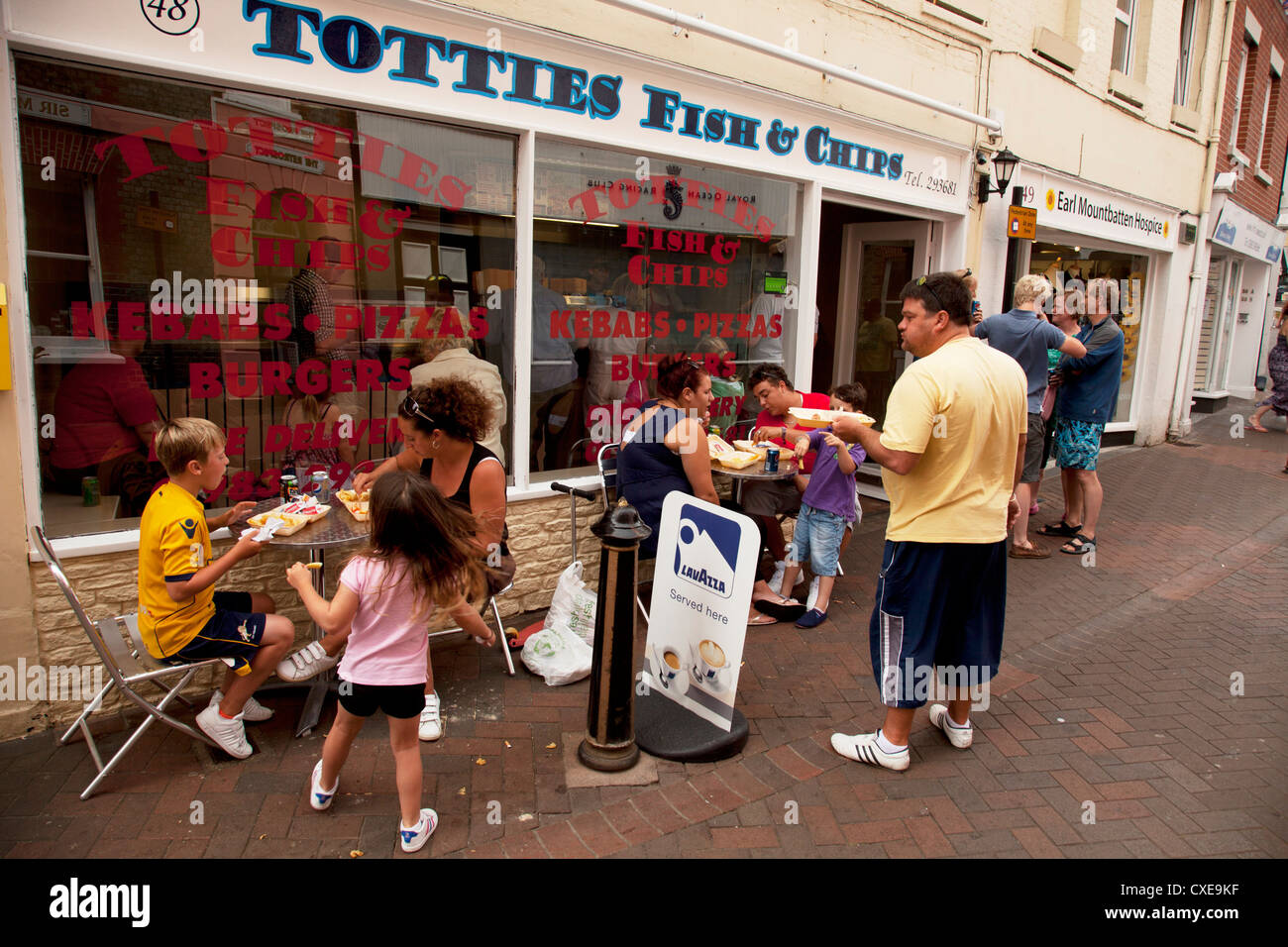 Totties Fish and Chip shop. Cowes is an English seaport town on the Isle of Wight, UK. Stock Photo
