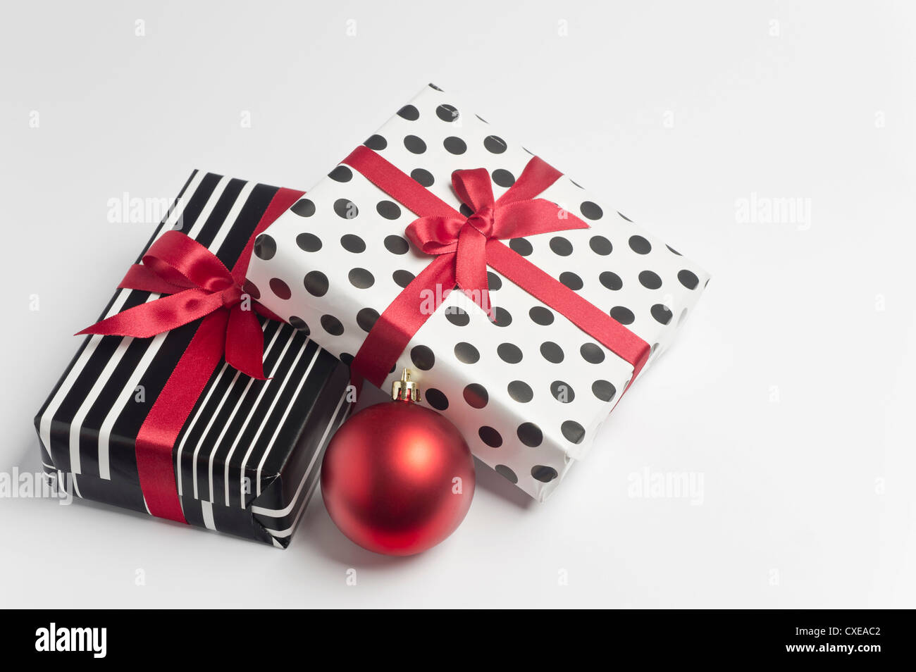 Festively wrapped Christmas gifts Stock Photo